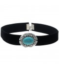 Zwarte fluweel choker met blauwe turquoise steen