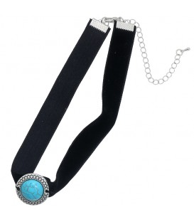 zwarte trendy choker met turquoise steen