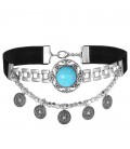 Trendy choker met bedels en blauwe steen