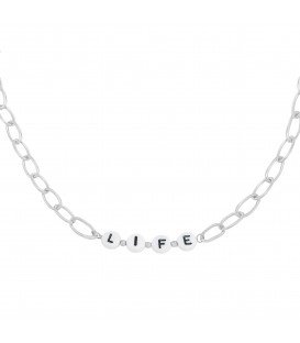 Zilvergekleurde halsketting met kralen 'LIFE'