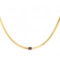Goudkleurige halsketting met een vierkante paarse steen