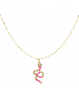 goudkleurige halsketting met roze gedetailleerde slang
