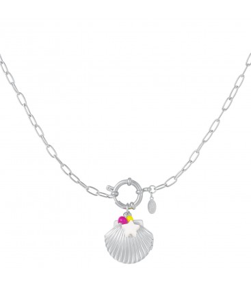 Zilverkleurige halsketting met schelp medaillon