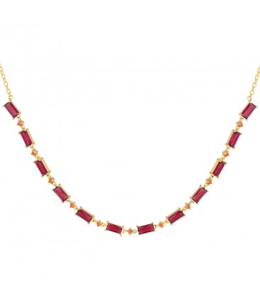 Fuchsia roze halsketting met oranje zirconia steentjes