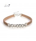 Choker ketting van bruin imitatieleer met zilverkleurige schakels