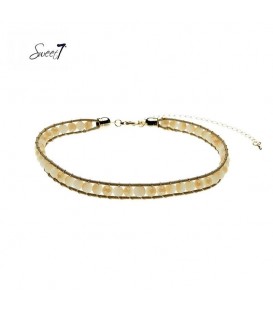 Naturelkleurige choker ketting met kleine kraaltjes