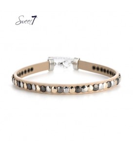 Choker ketting van beige imitatieleer met cirkeltjes