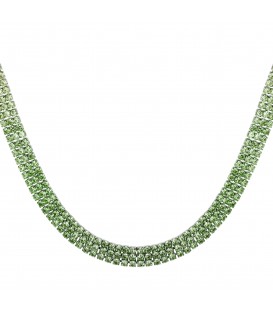 zilverkleurige halsketting met mooie groene strass steentjes