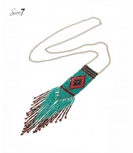 lange ketting met als hanger een turquoise boho design