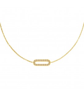 goudkleurige halsketting met rechthoekige hanger met zirkoonsteentjes