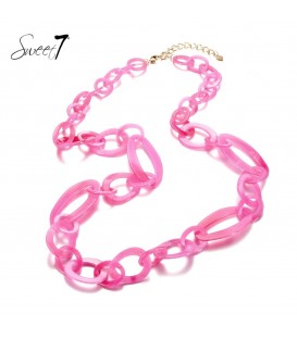 sweet7,roze halsketting,lange halsketting,schakel halsketting.