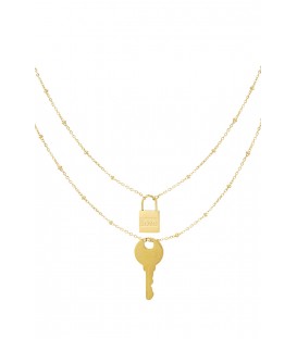 Goudkleurige dubbele halsketting met sleutel en slotje van Yehwan