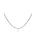 Donker blauwe glas kralen halsketting met een parel
