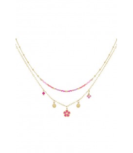 Goudkleurige met roze halsketting en bedels