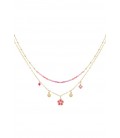 Goudkleurige met roze halsketting en bedels