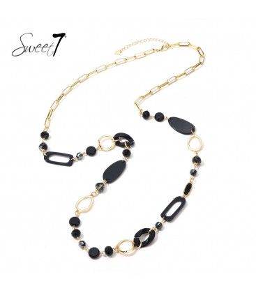 Zwarte lange halsketting met goudkleurige schakels