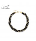 Zwart gevlochten halsketting met strass steentjes