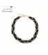 Zwart gevlochten halsketting met strass steentjes