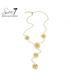 Halsketting goudkleurig met bloemen dessin