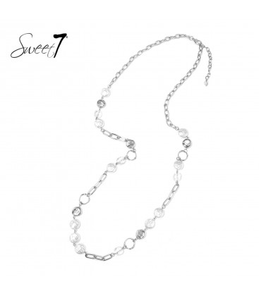 Halsketting zilverkleurig met heldere kralen