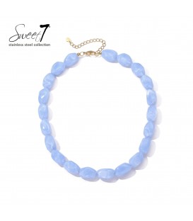 Halsketting kort met blauwe kralen