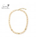 Halsketting beige stijlvolle kralenketting met goudkleurige details